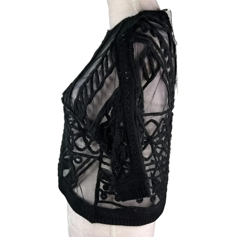 Topshop Crop Top Black 4 Crochet Sheer New